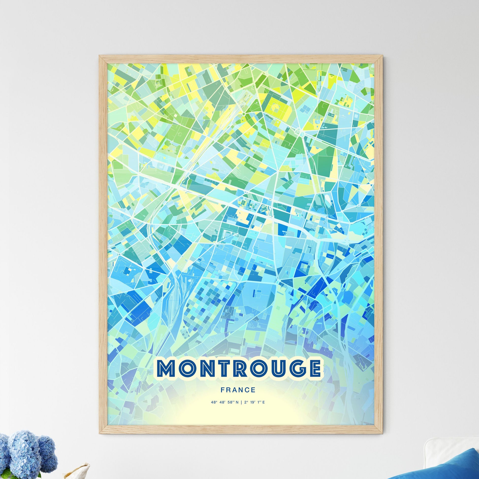 Colorful MONTROUGE FRANCE Fine Art Map Cool Blue