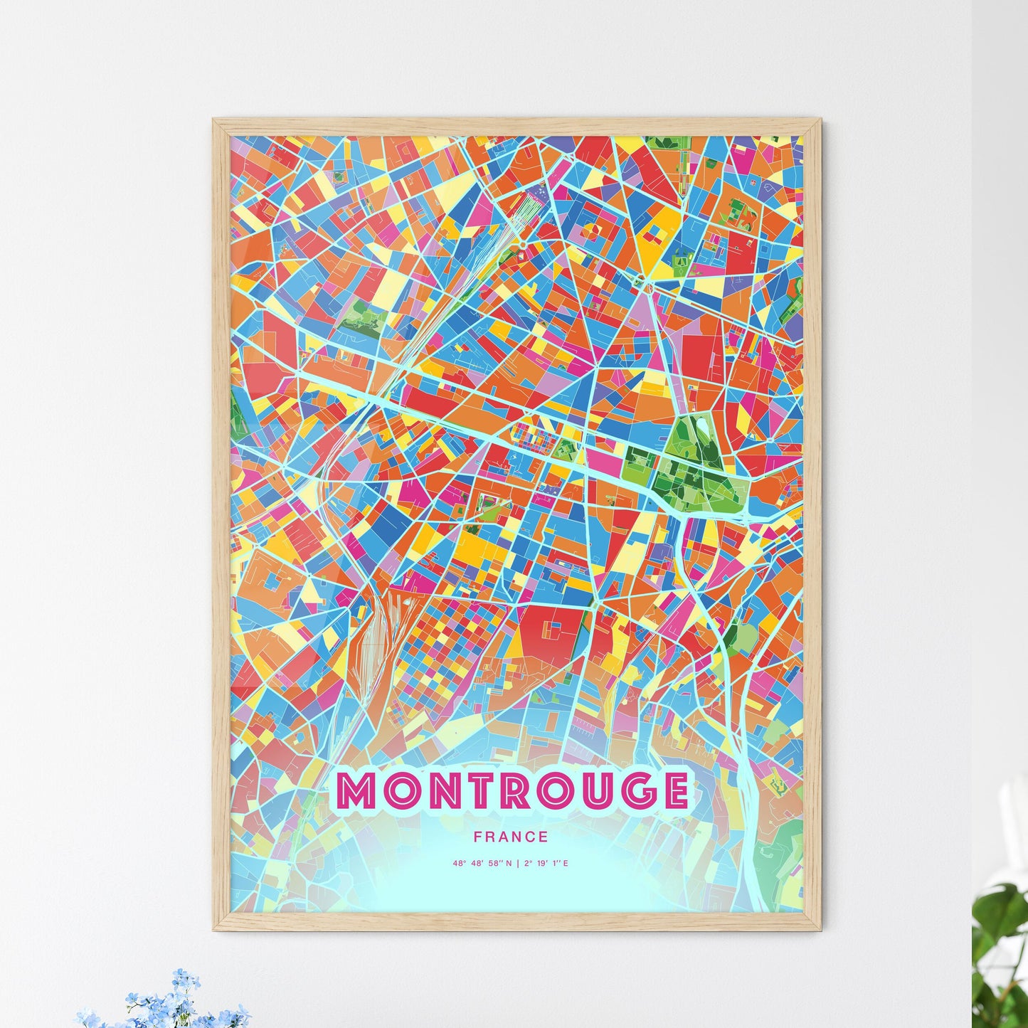 Colorful MONTROUGE FRANCE Fine Art Map Crazy Colors