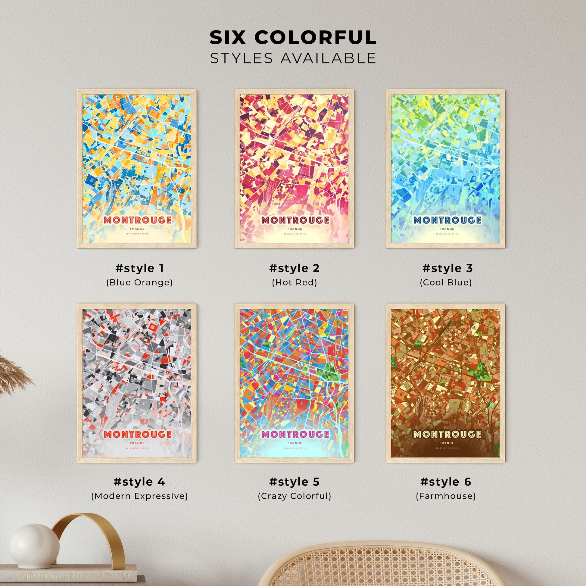 Colorful MONTROUGE FRANCE Fine Art Map Blue Orange