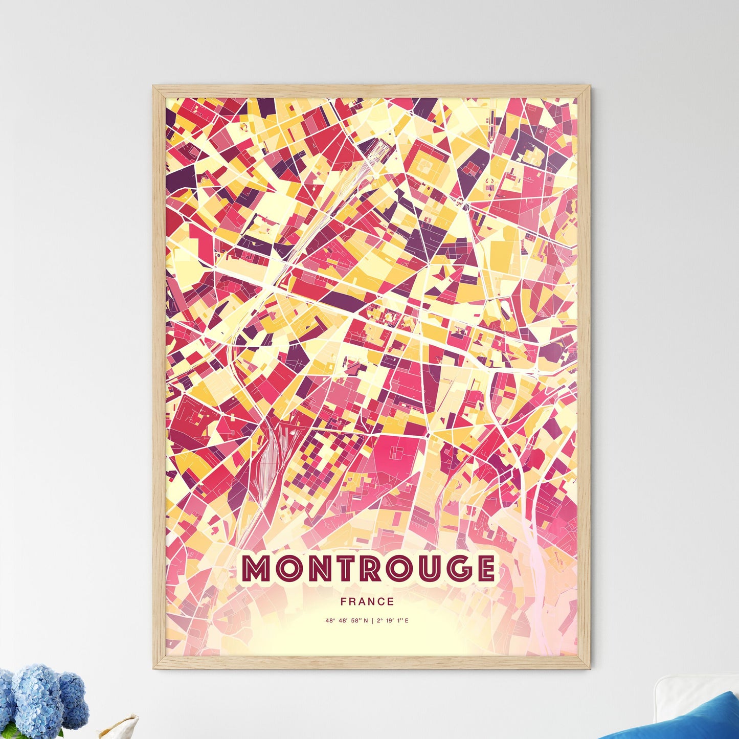 Colorful MONTROUGE FRANCE Fine Art Map Hot Red