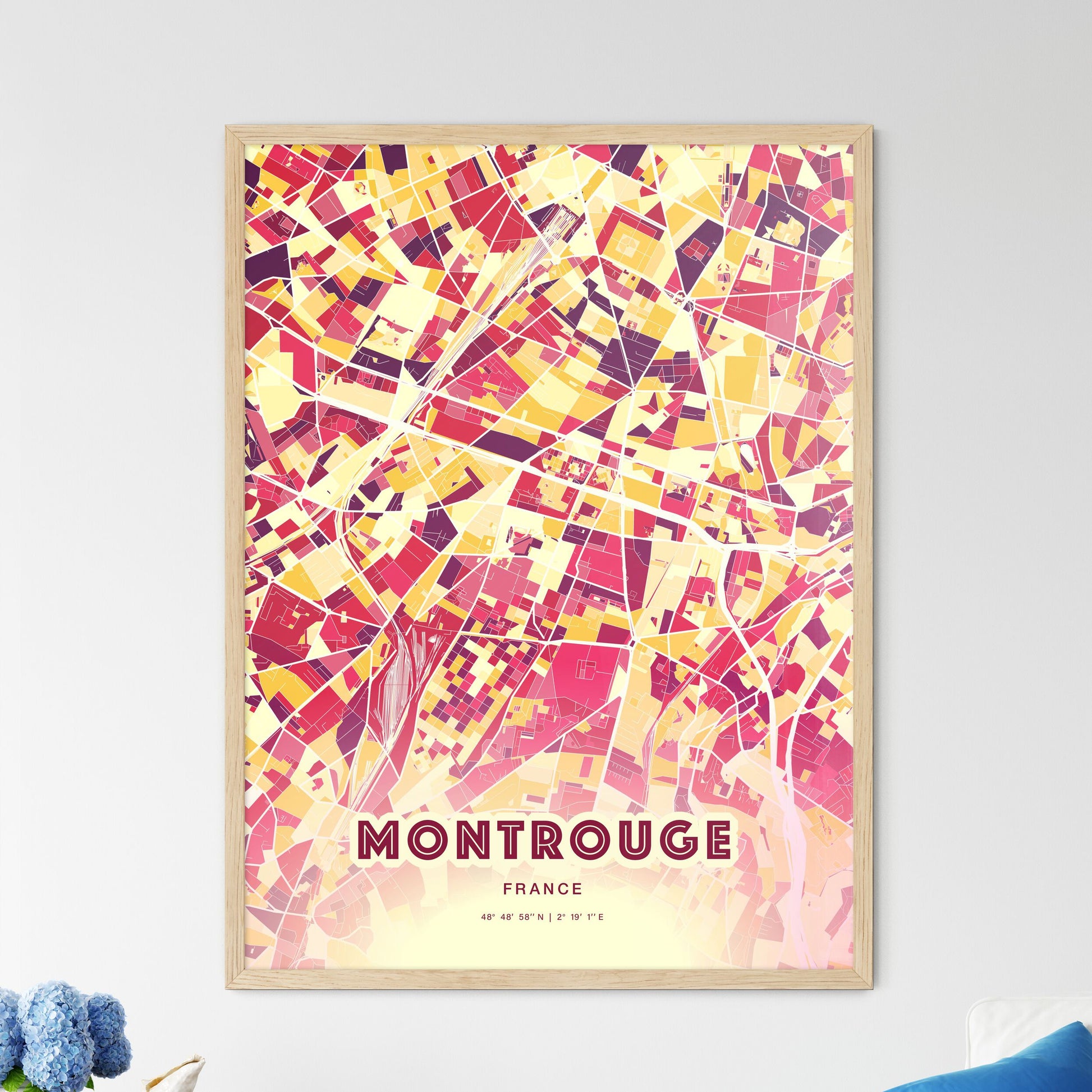 Colorful MONTROUGE FRANCE Fine Art Map Hot Red