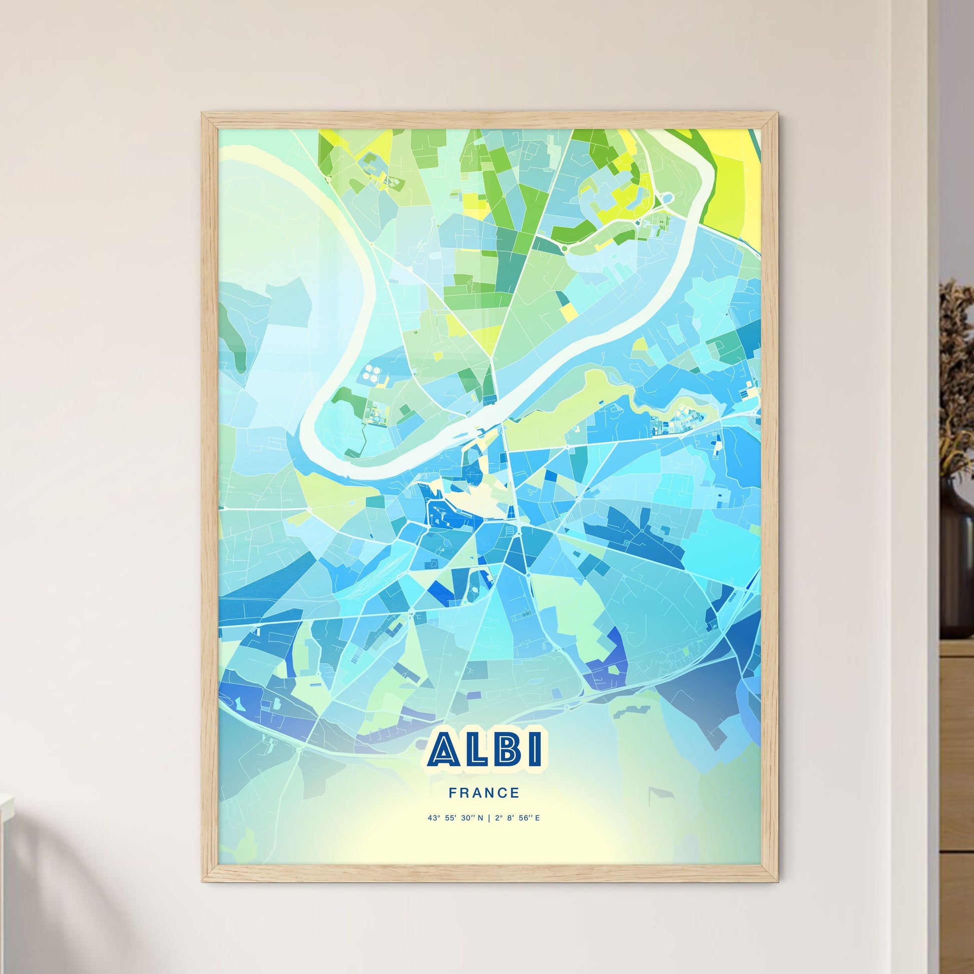 Colorful ALBI FRANCE Fine Art Map Cool Blue