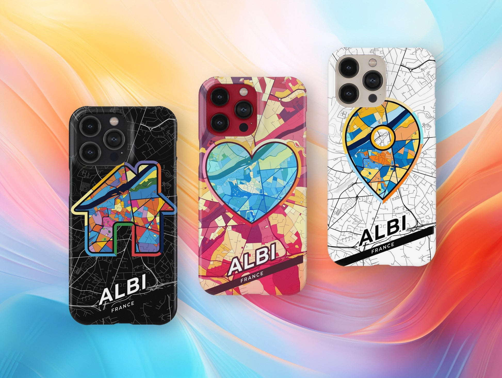 Albi France slim phone case with colorful icon. Birthday, wedding or housewarming gift. Couple match cases.
