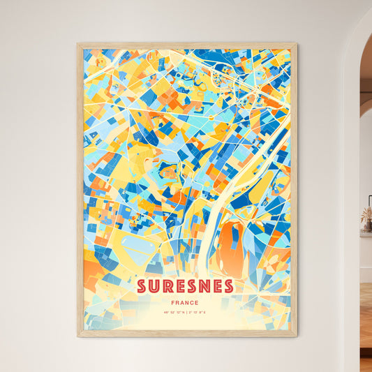 Colorful SURESNES FRANCE Fine Art Map Blue Orange