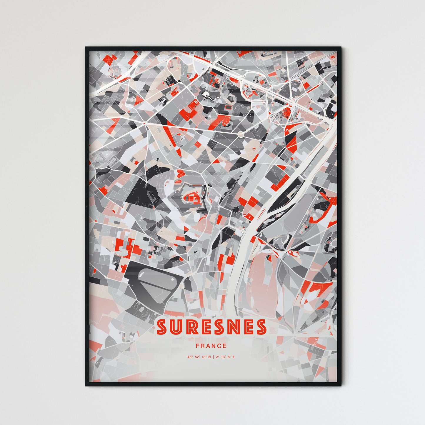 Colorful SURESNES FRANCE Fine Art Map Modern