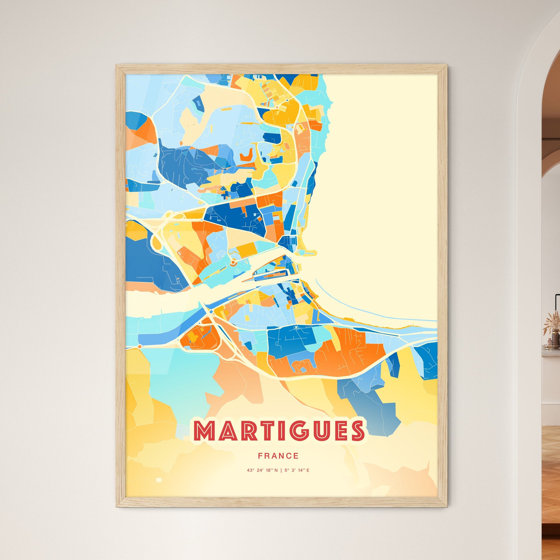 Colorful MARTIGUES FRANCE Fine Art Map Blue Orange