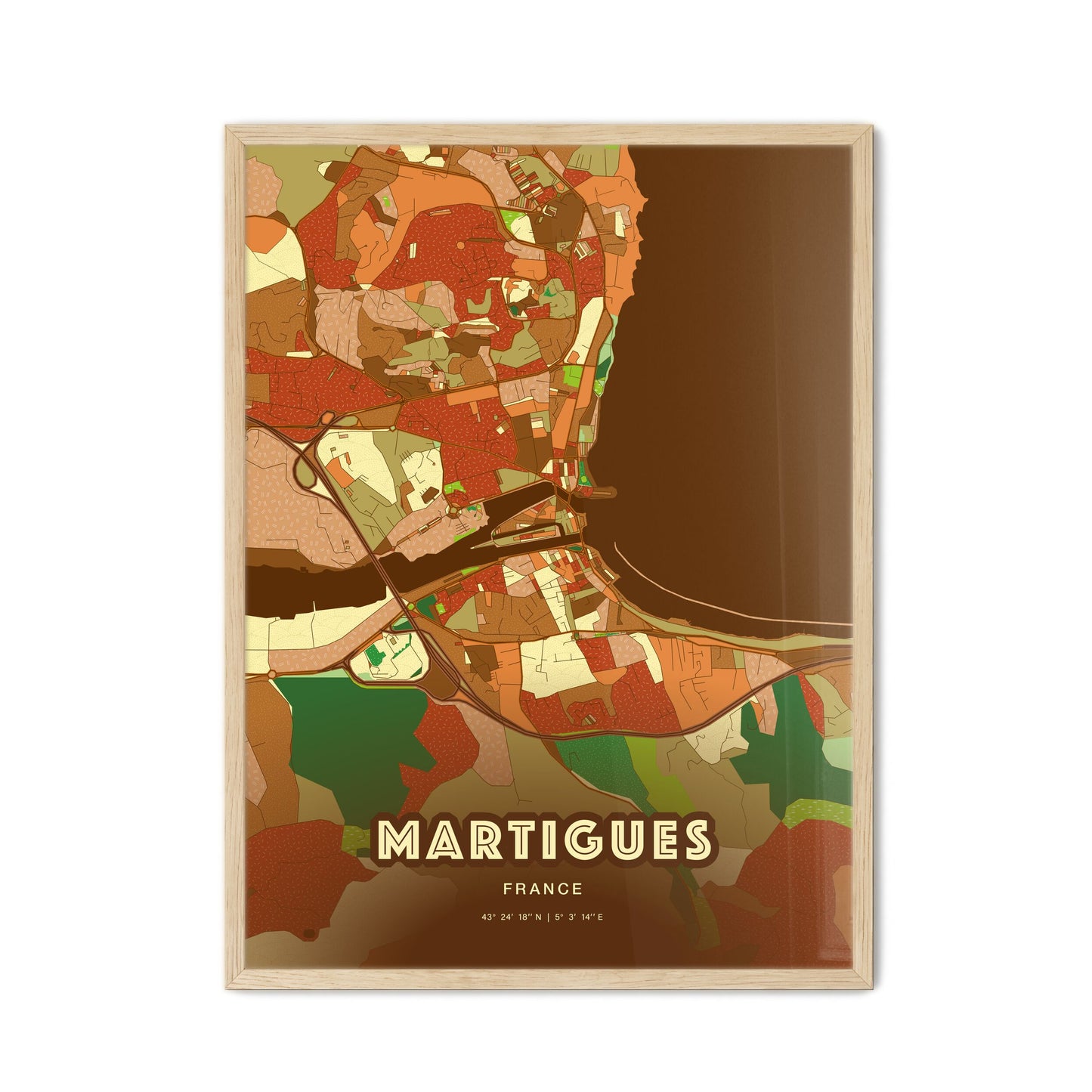 Colorful MARTIGUES FRANCE Fine Art Map Farmhouse