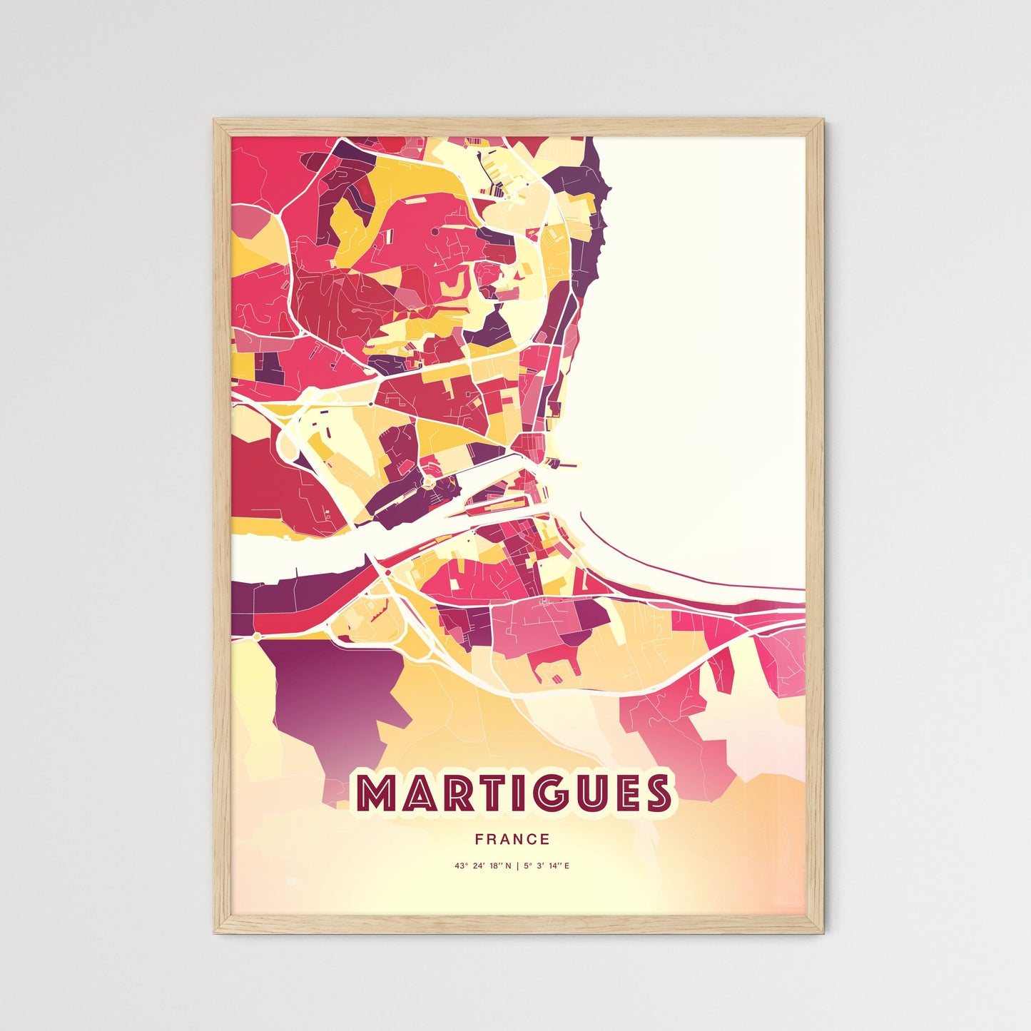 Colorful MARTIGUES FRANCE Fine Art Map Hot Red