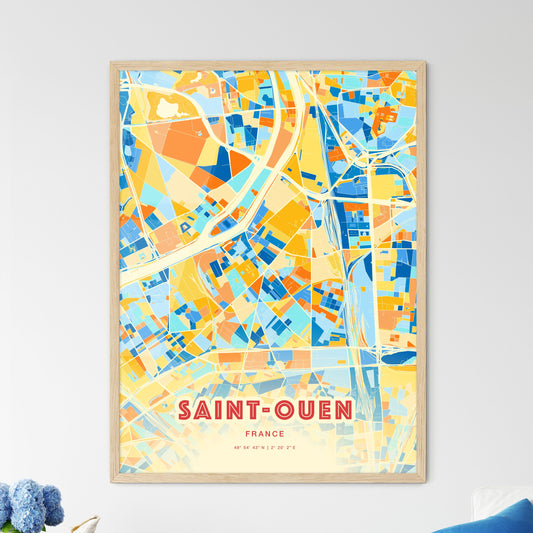 Colorful SAINT-OUEN FRANCE Fine Art Map Blue Orange