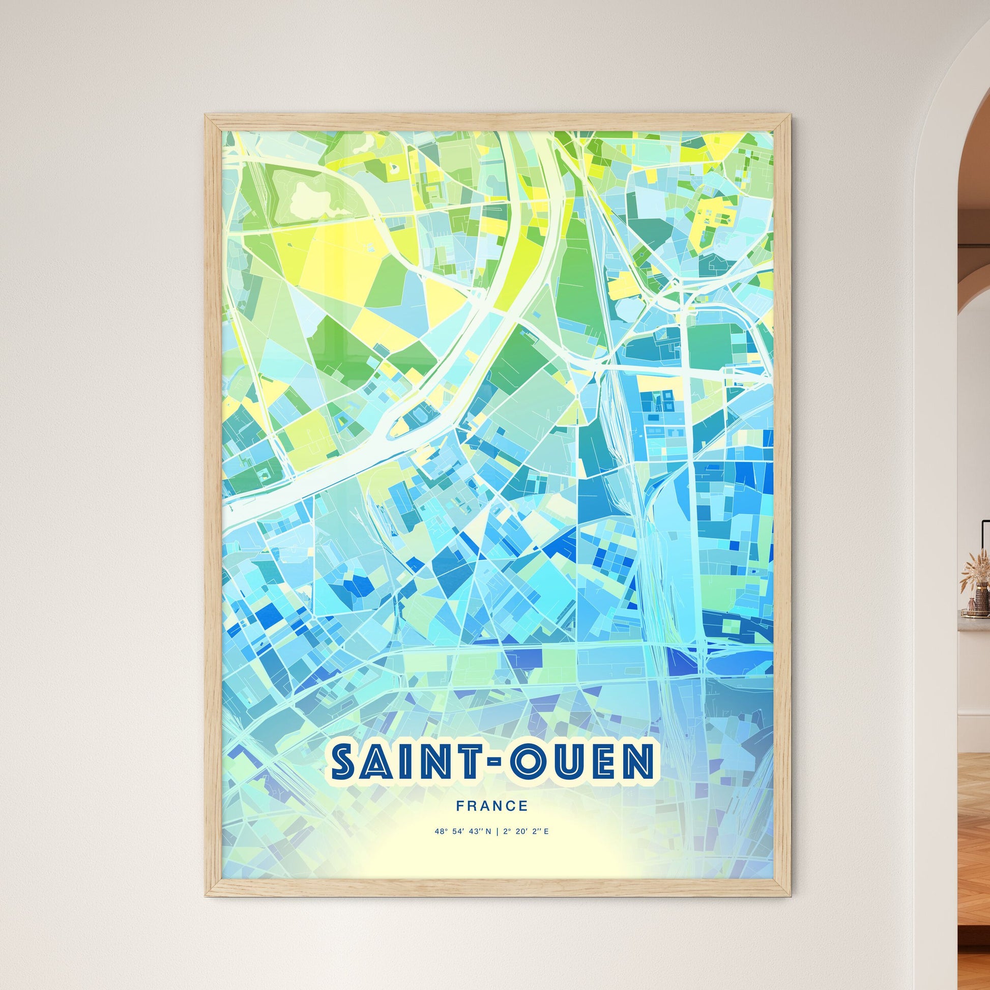 Colorful SAINT-OUEN FRANCE Fine Art Map Cool Blue