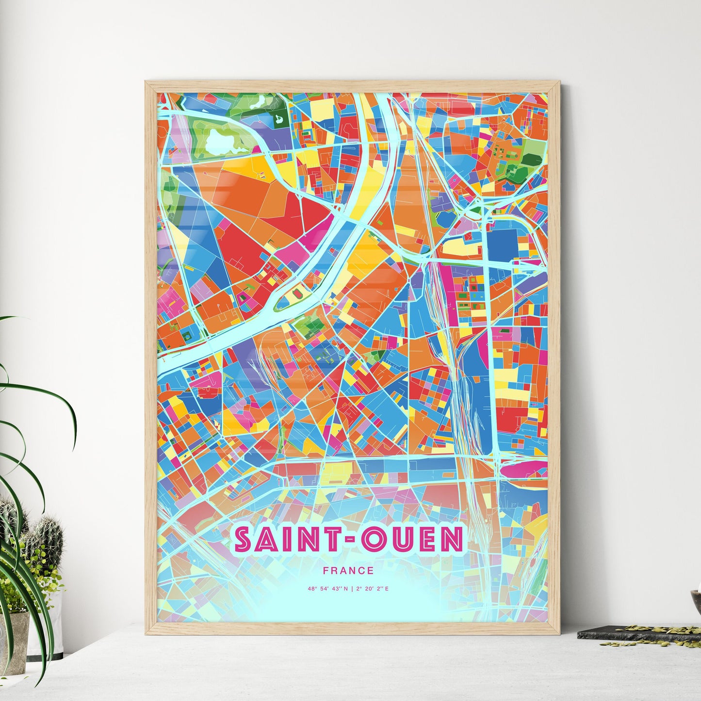 Colorful SAINT-OUEN FRANCE Fine Art Map Crazy Colors