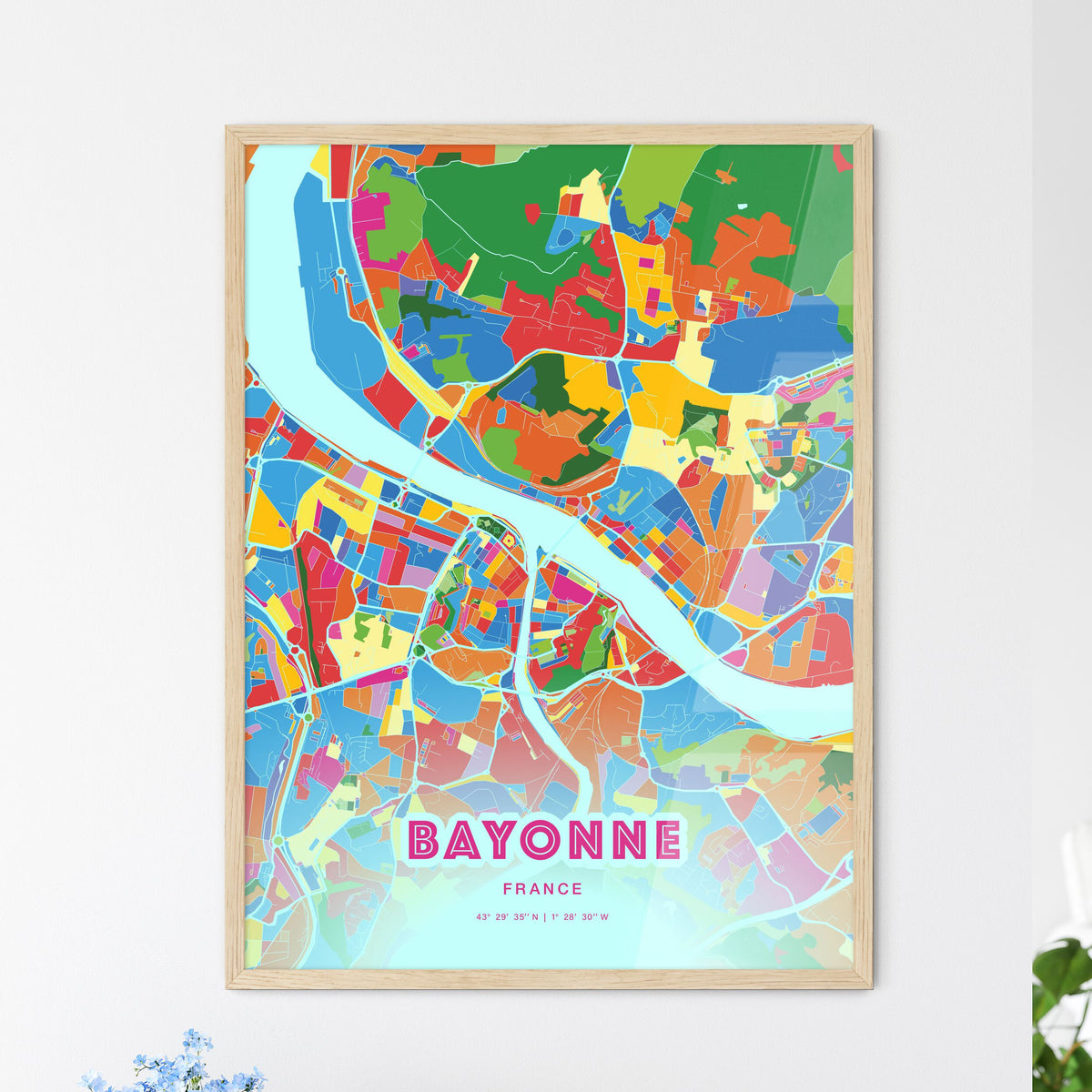 Colorful BAYONNE FRANCE Fine Art Map Crazy Colors