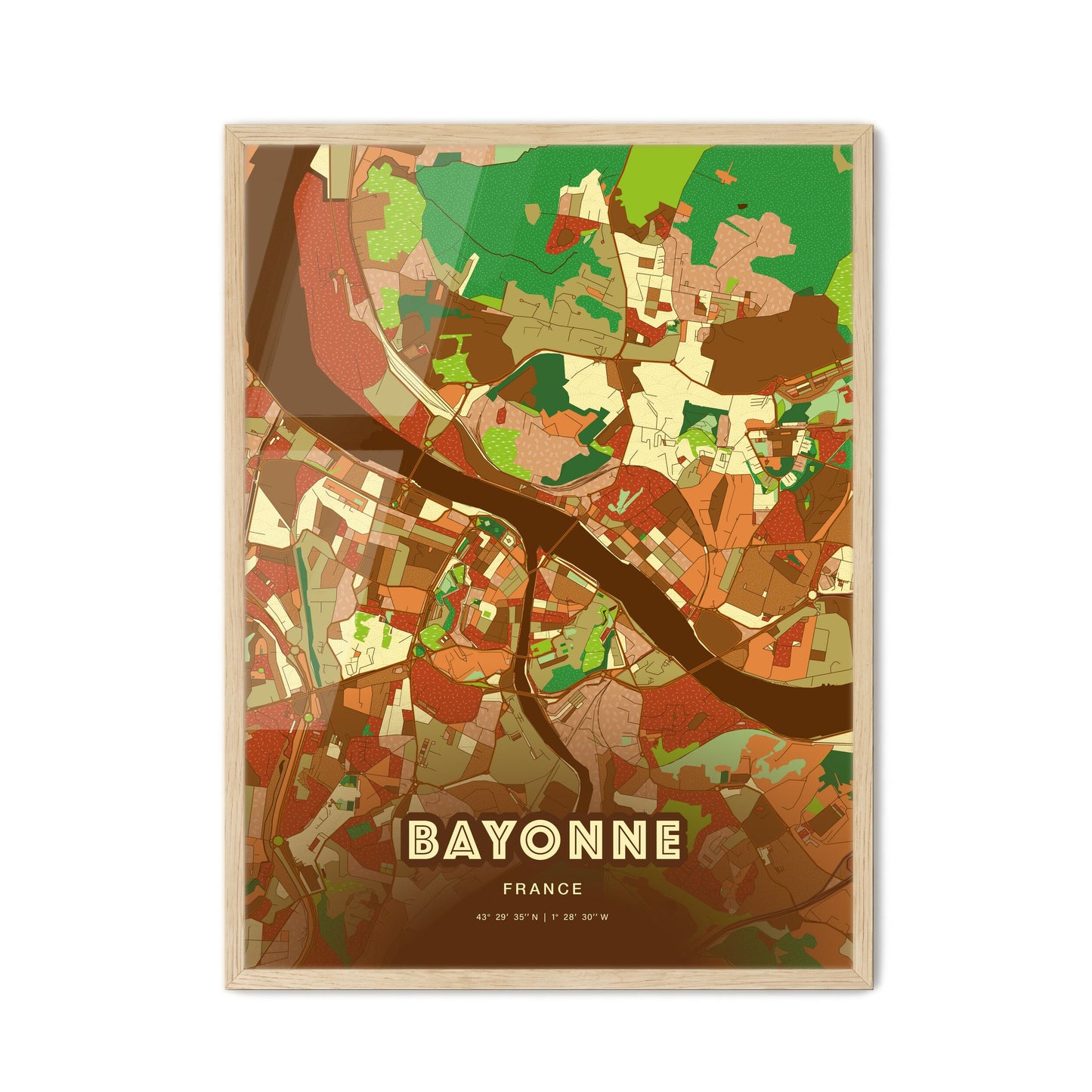 Colorful BAYONNE FRANCE Fine Art Map Farmhouse