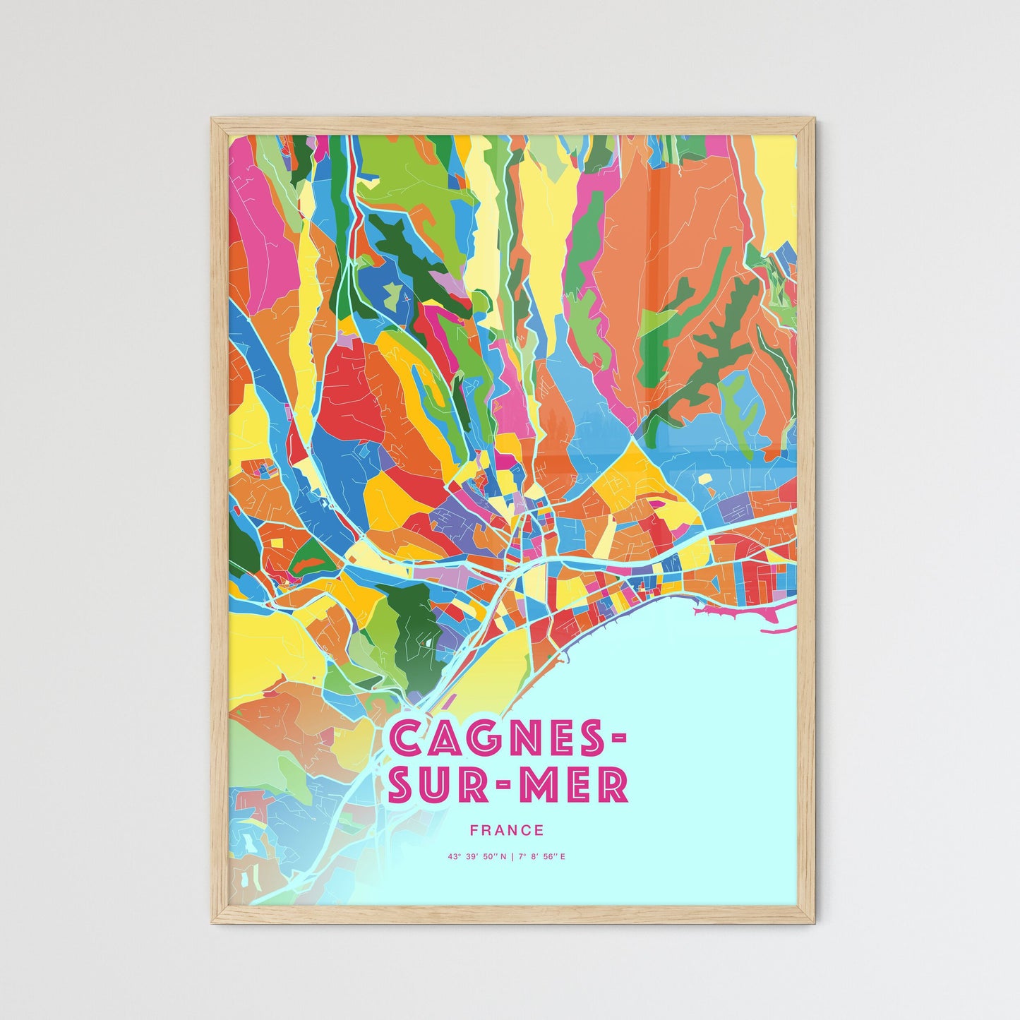 Colorful CAGNES-SUR-MER FRANCE Fine Art Map Crazy Colors