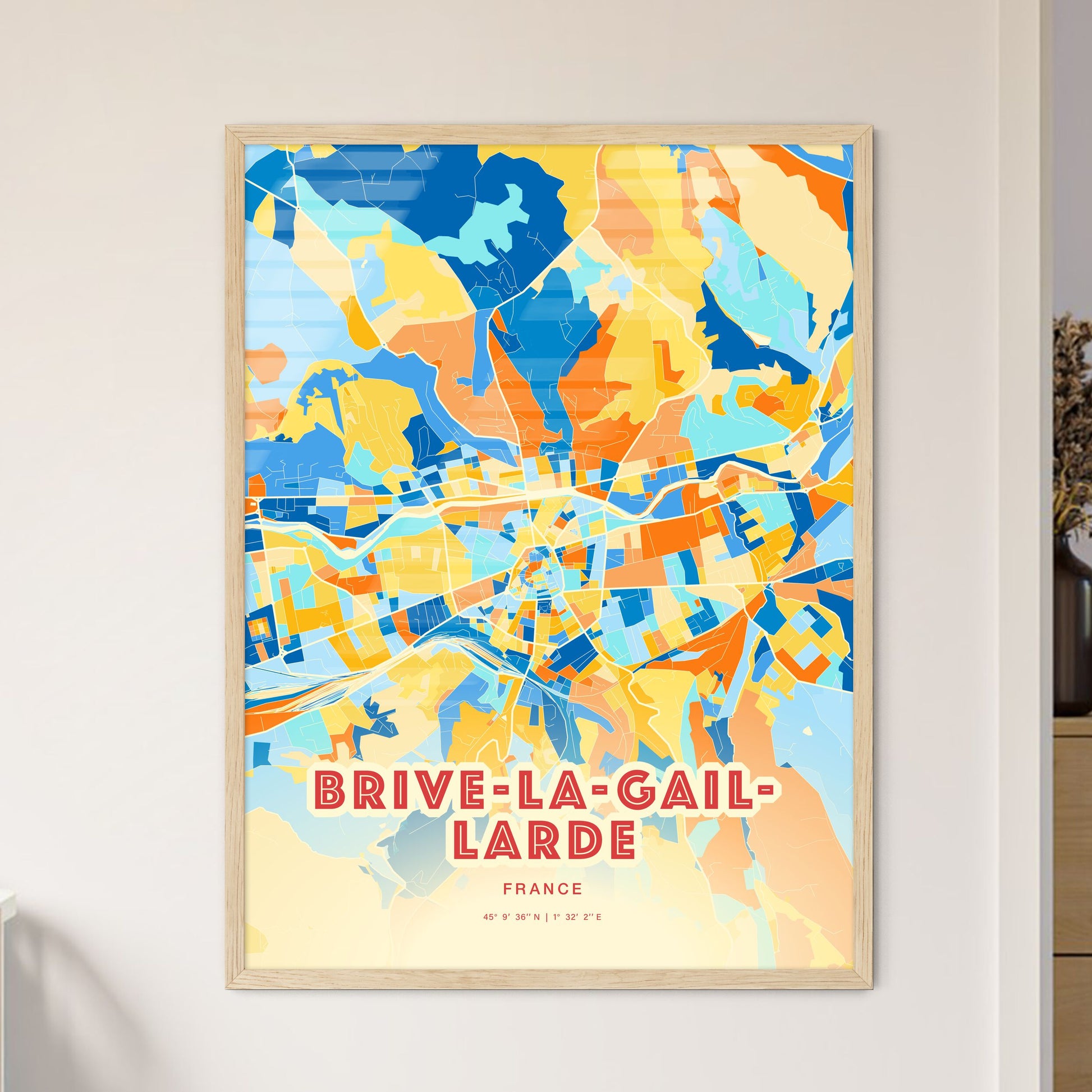 Colorful BRIVE-LA-GAILLARDE FRANCE Fine Art Map Blue Orange