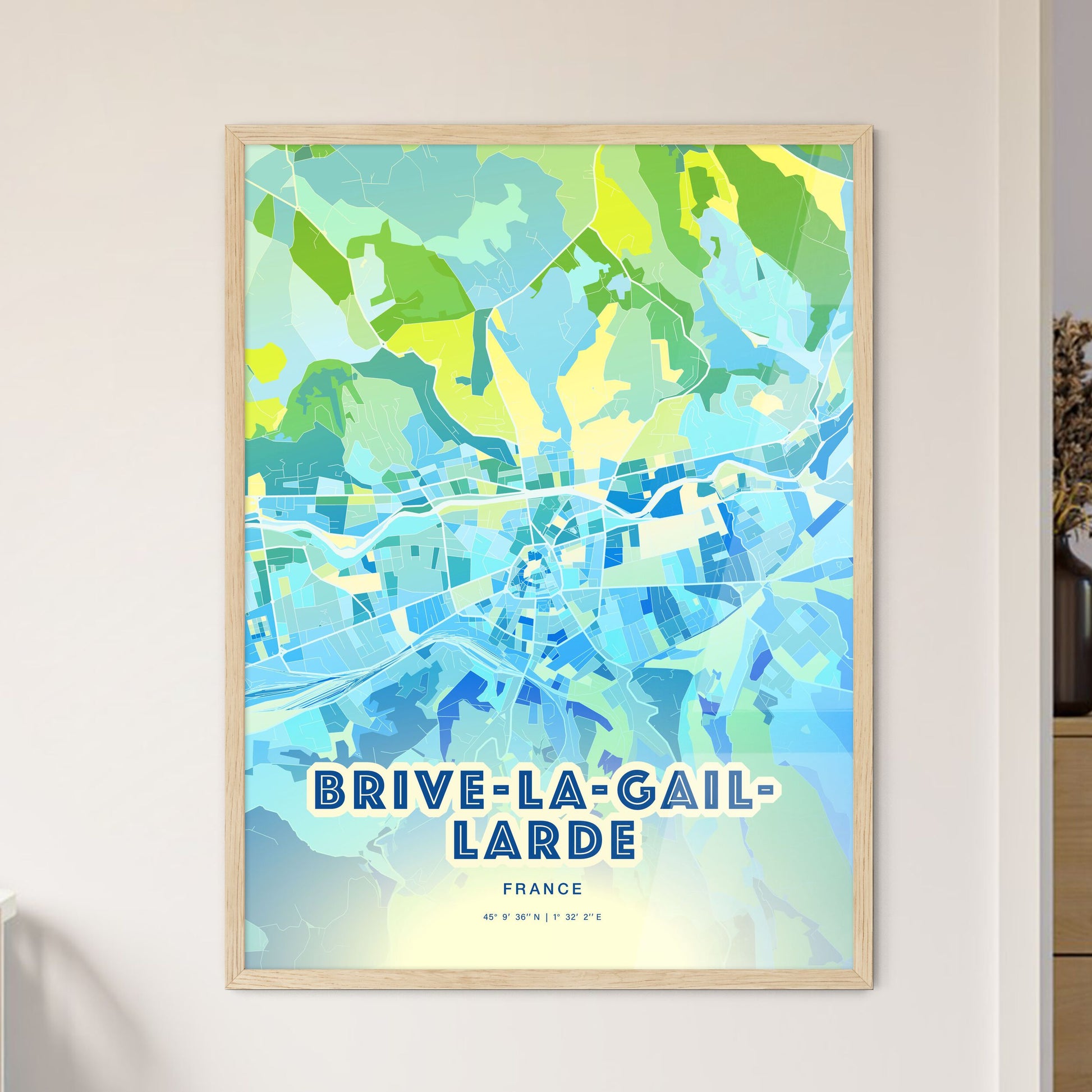 Colorful BRIVE-LA-GAILLARDE FRANCE Fine Art Map Cool Blue