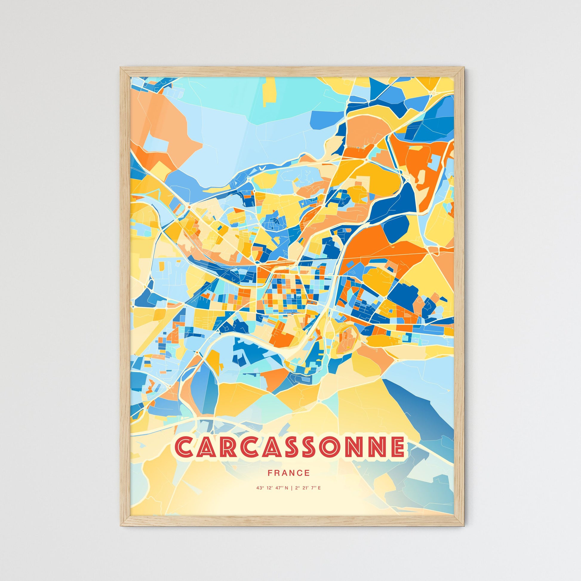 Colorful CARCASSONNE FRANCE Fine Art Map Blue Orange