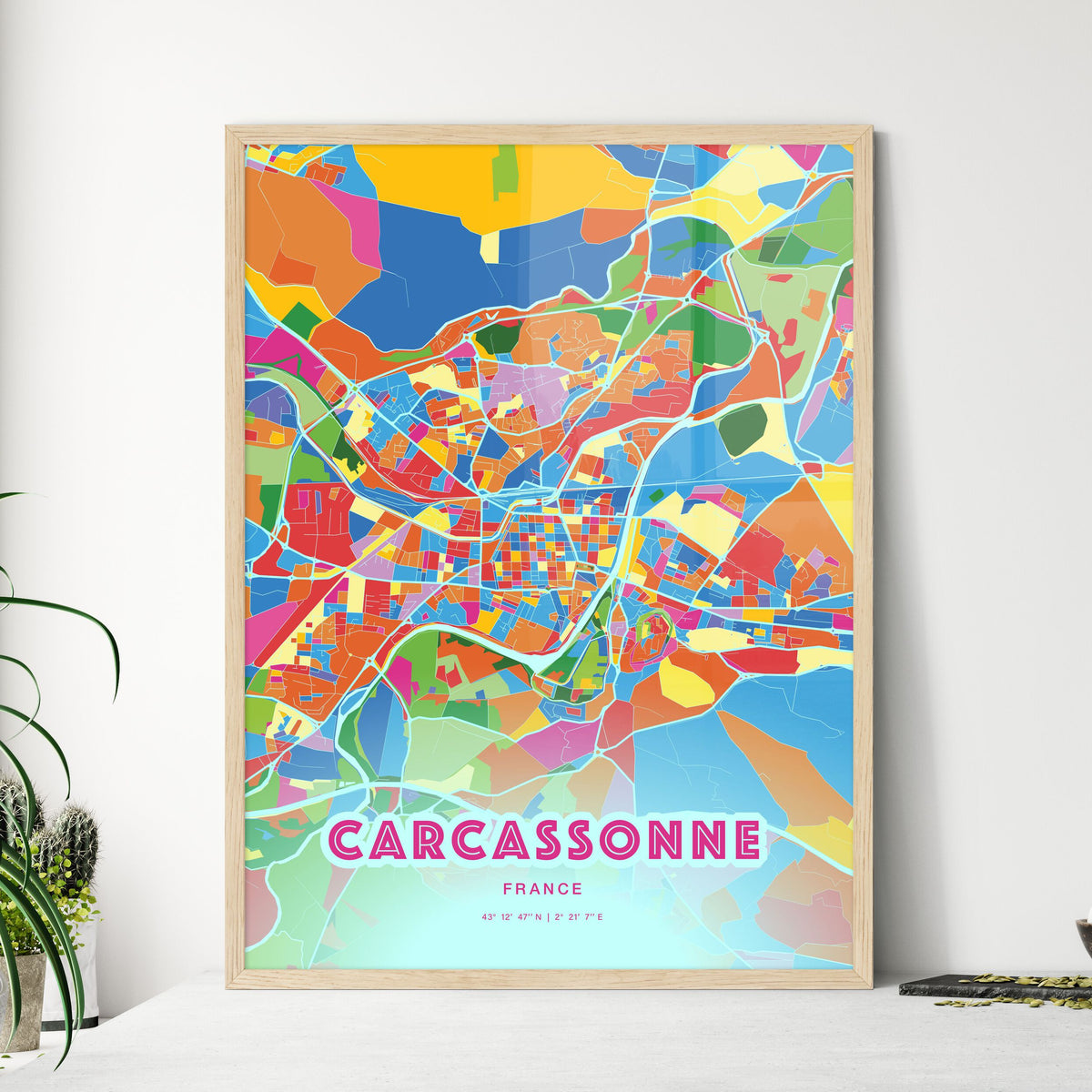 Colorful CARCASSONNE FRANCE Fine Art Map Crazy Colors