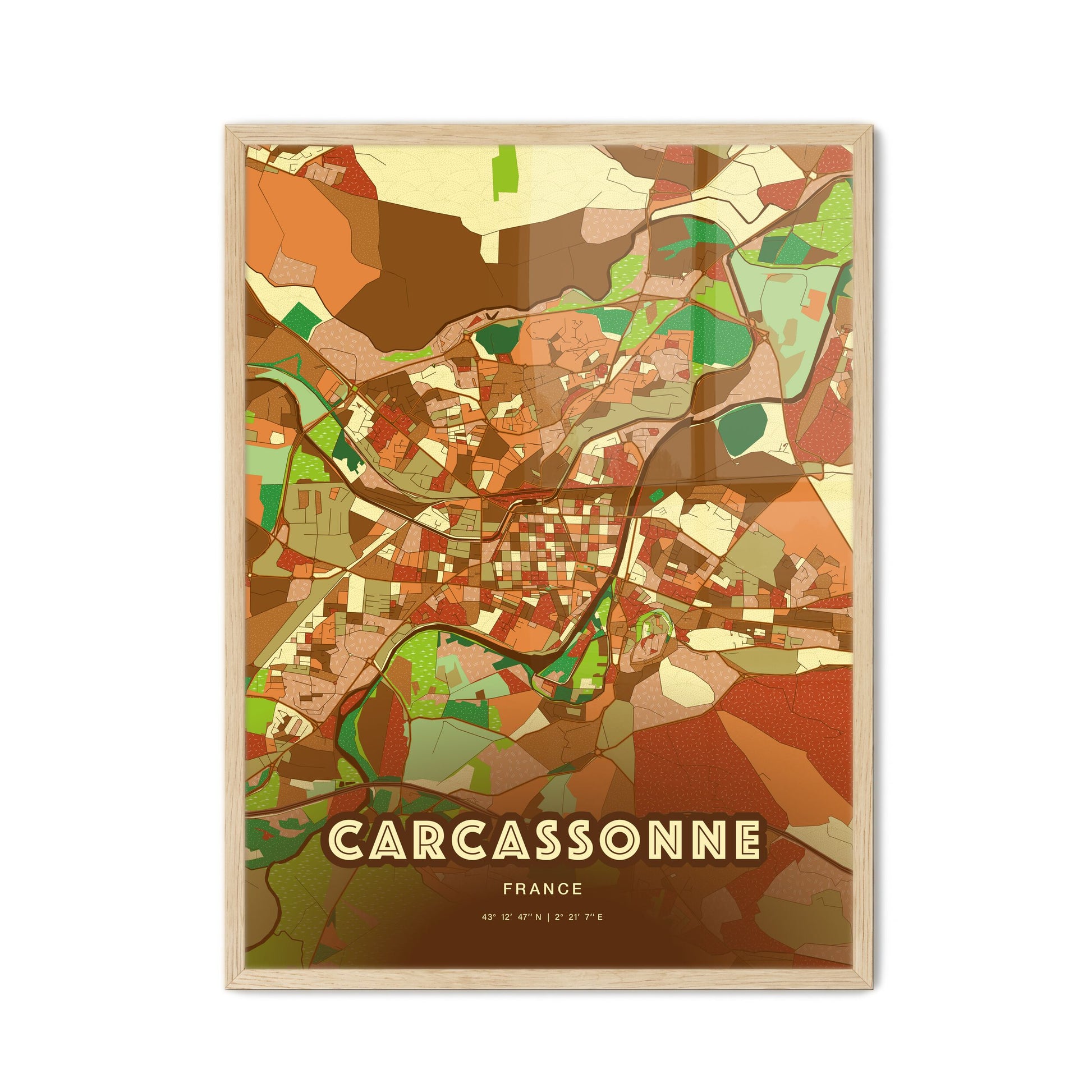 Colorful CARCASSONNE FRANCE Fine Art Map Farmhouse