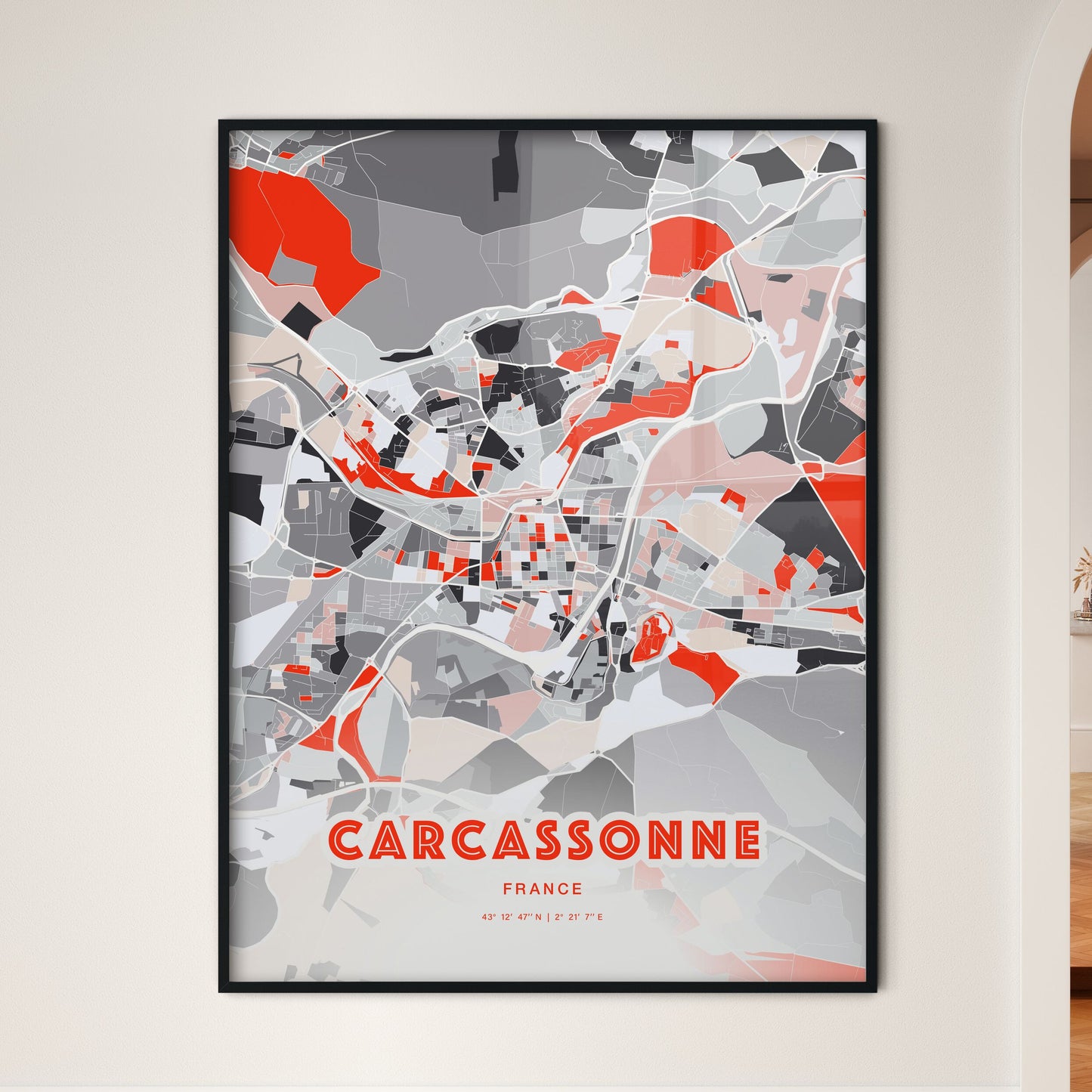 Colorful CARCASSONNE FRANCE Fine Art Map Modern