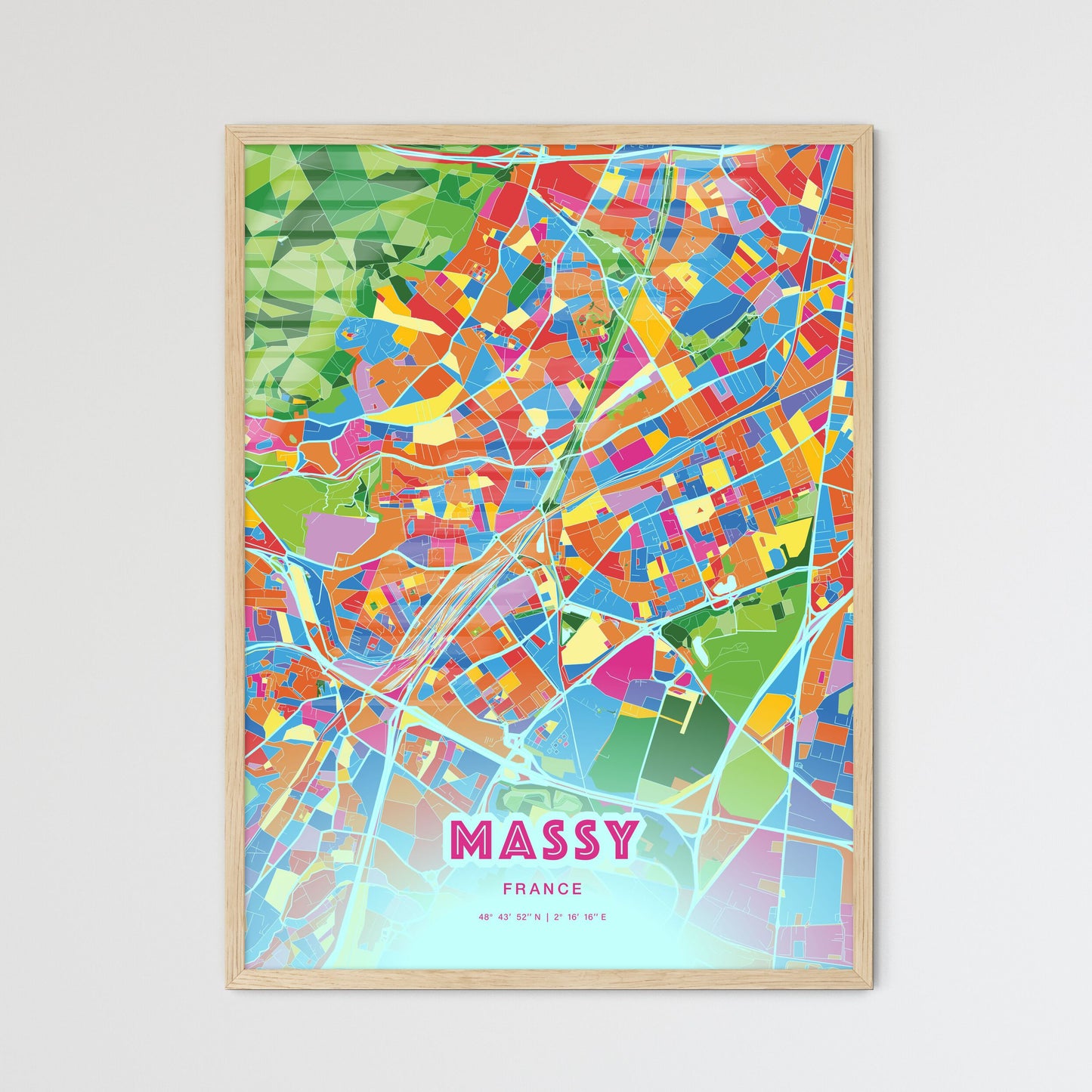 Colorful MASSY FRANCE Fine Art Map Crazy Colors