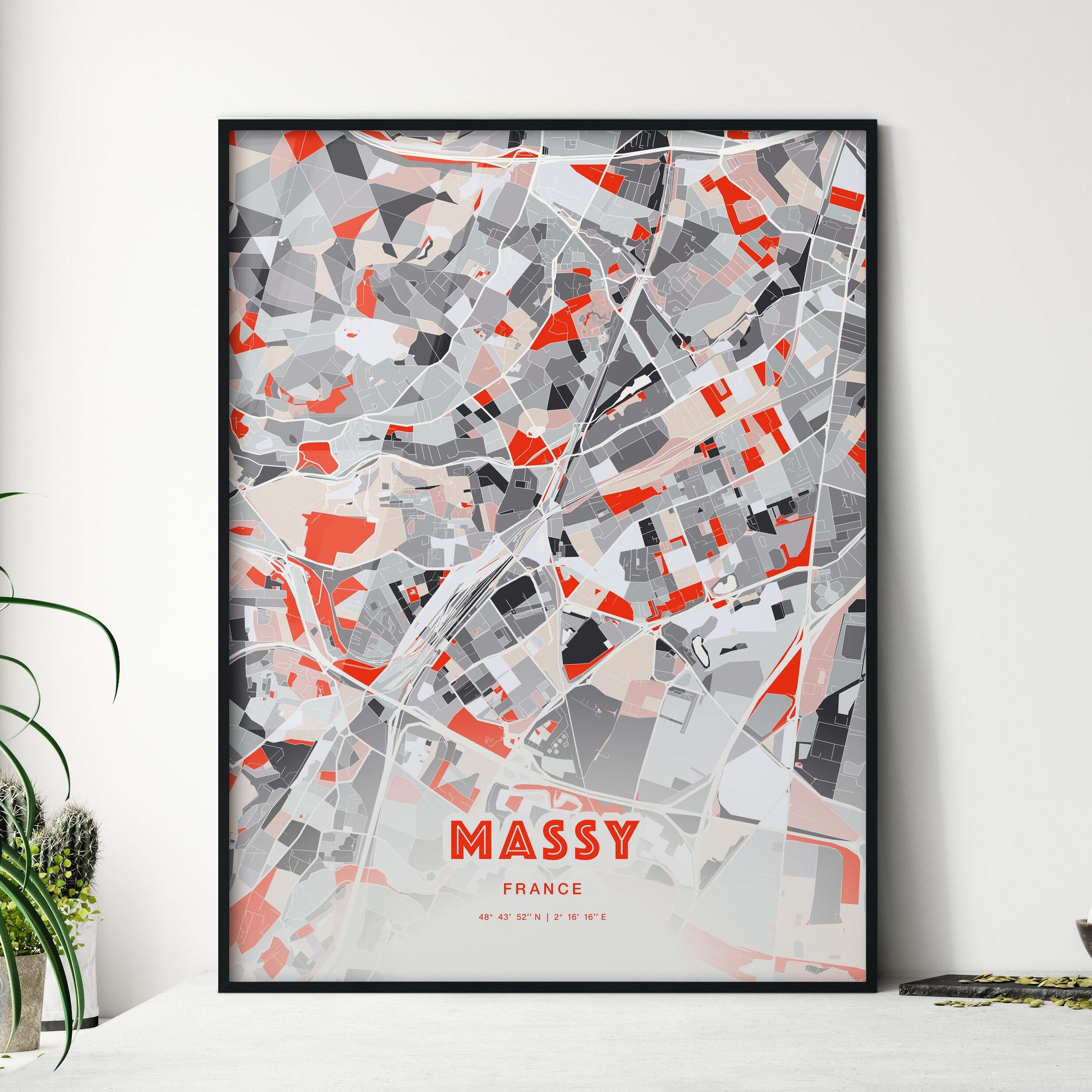 Colorful MASSY FRANCE Fine Art Map Modern