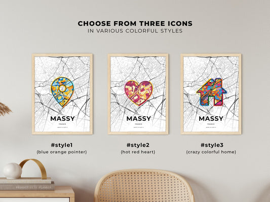 Massy France maps with colorful icons