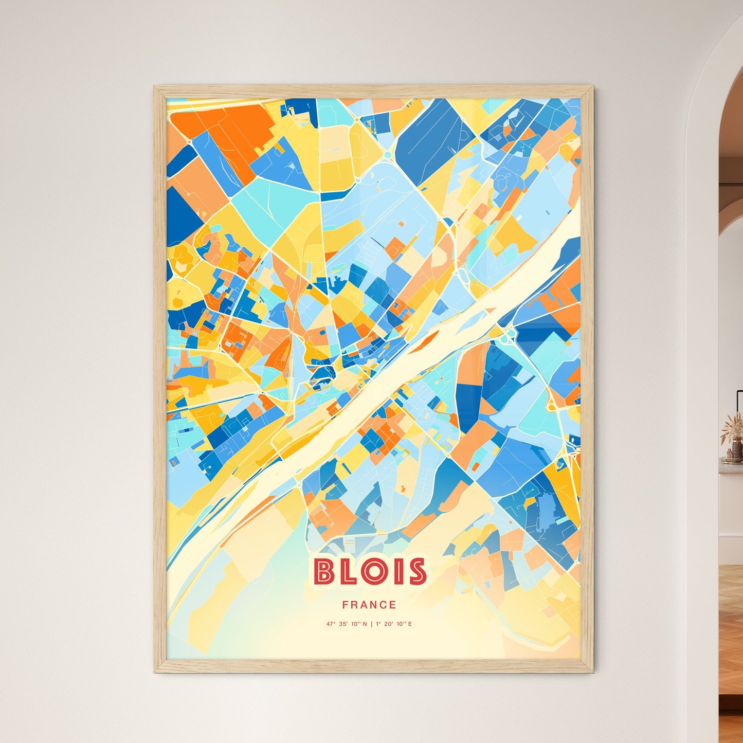 Colorful BLOIS FRANCE Fine Art Map Blue Orange