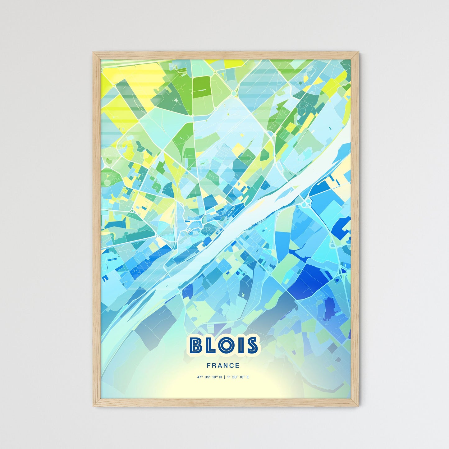 Colorful BLOIS FRANCE Fine Art Map Cool Blue