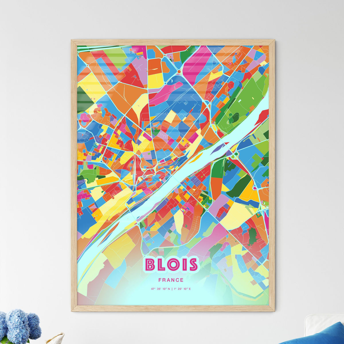 Colorful BLOIS FRANCE Fine Art Map Crazy Colors