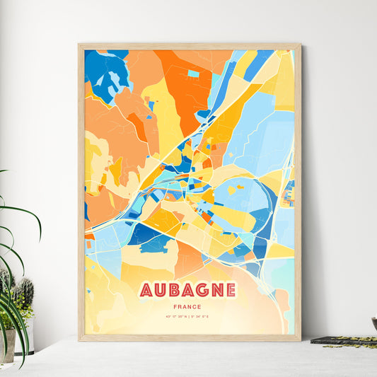 Colorful AUBAGNE FRANCE Fine Art Map Blue Orange