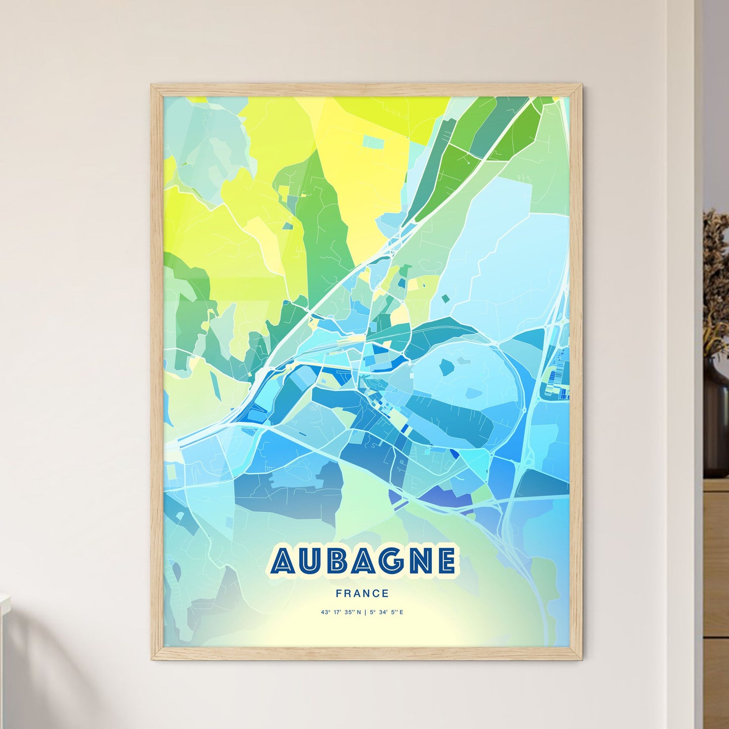 Colorful AUBAGNE FRANCE Fine Art Map Cool Blue