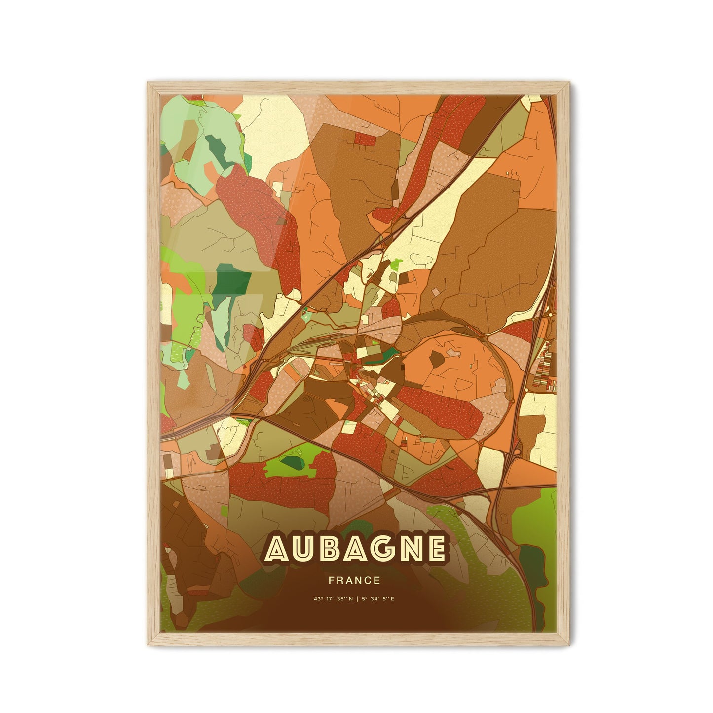 Colorful AUBAGNE FRANCE Fine Art Map Farmhouse