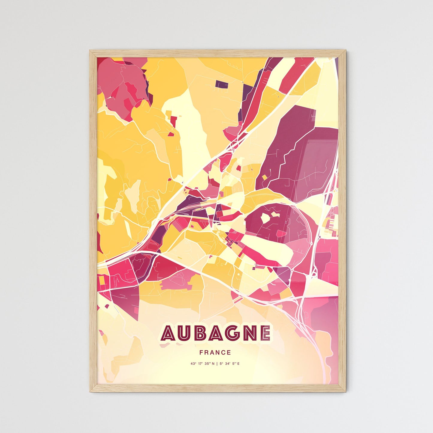 Colorful AUBAGNE FRANCE Fine Art Map Hot Red