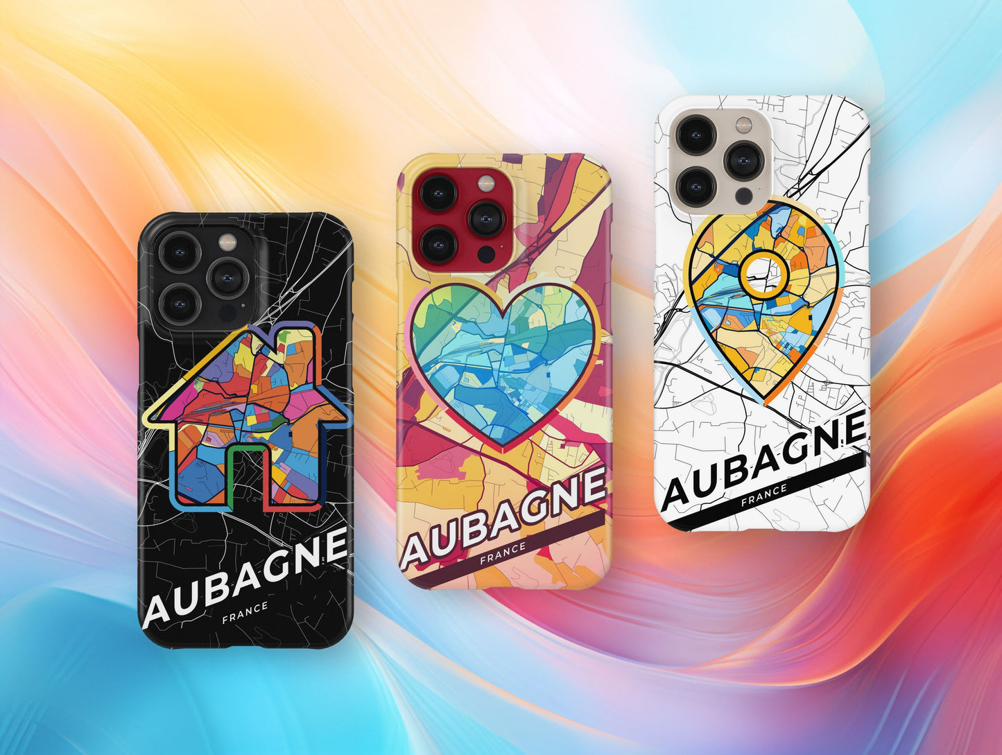 Aubagne France slim phone case with colorful icon. Birthday, wedding or housewarming gift. Couple match cases.