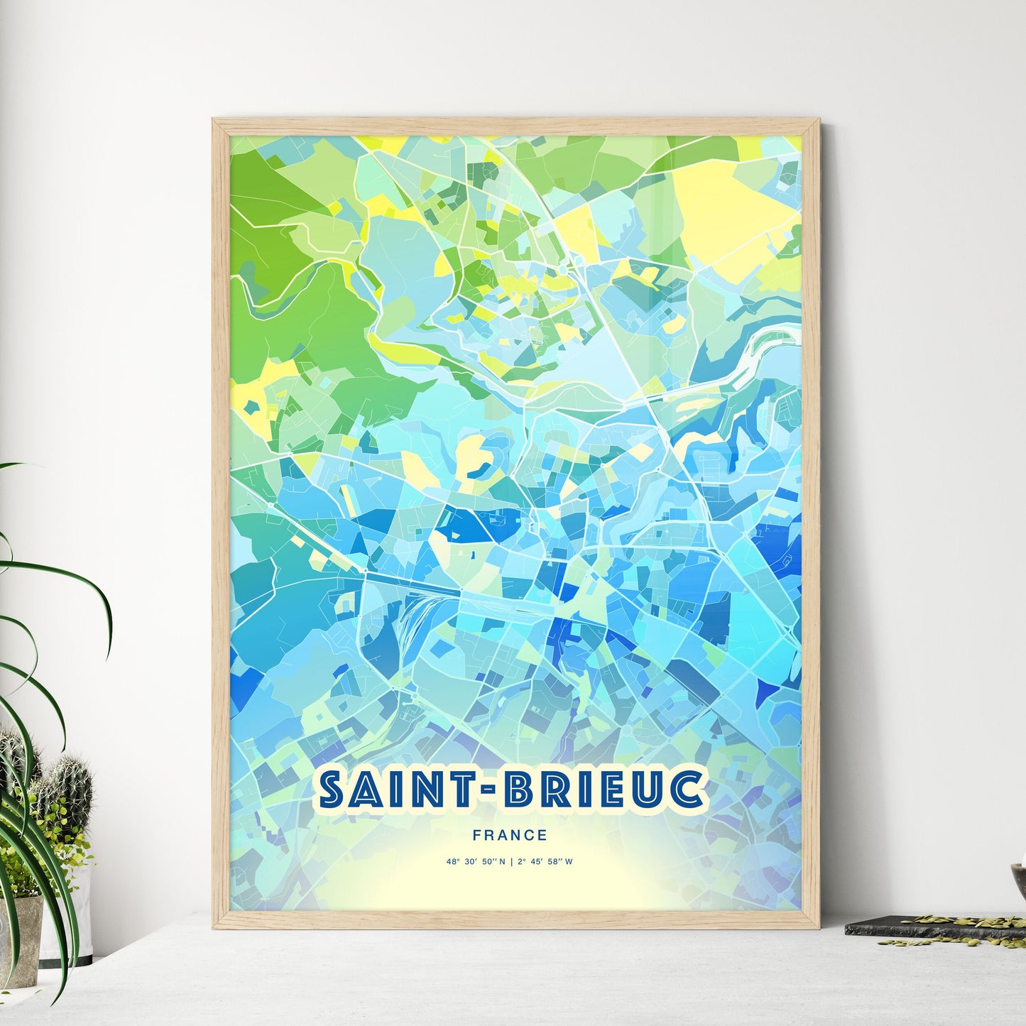 Colorful SAINT-BRIEUC FRANCE Fine Art Map Cool Blue