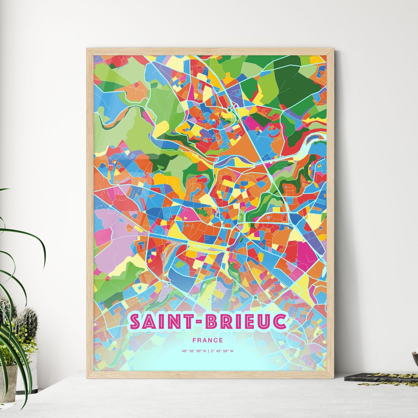 Colorful SAINT-BRIEUC FRANCE Fine Art Map Crazy Colors