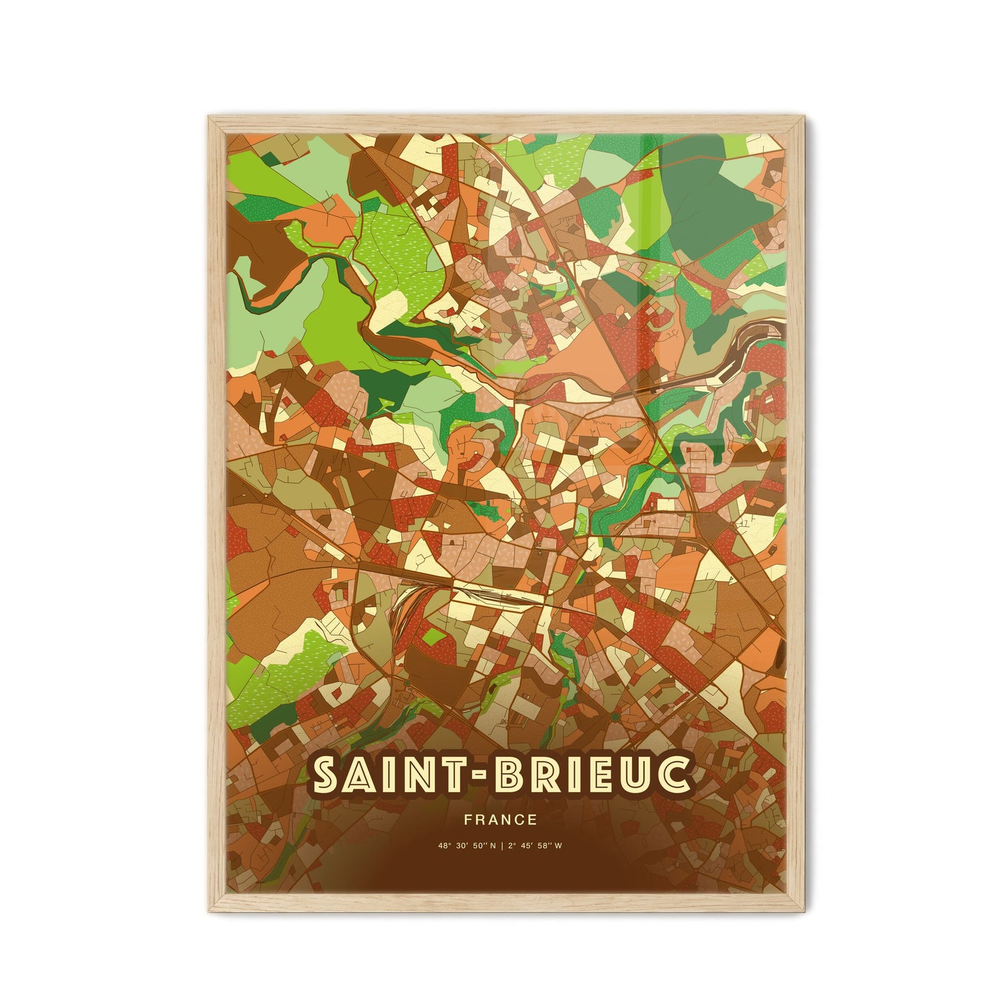 Colorful SAINT-BRIEUC FRANCE Fine Art Map Farmhouse