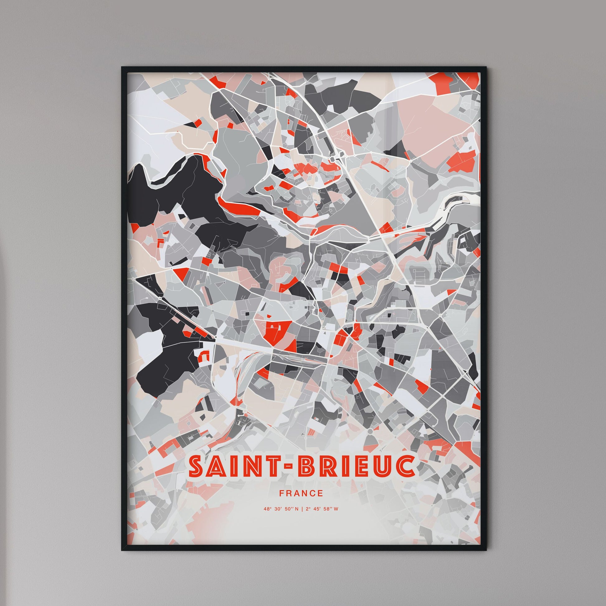 Colorful SAINT-BRIEUC FRANCE Fine Art Map Modern