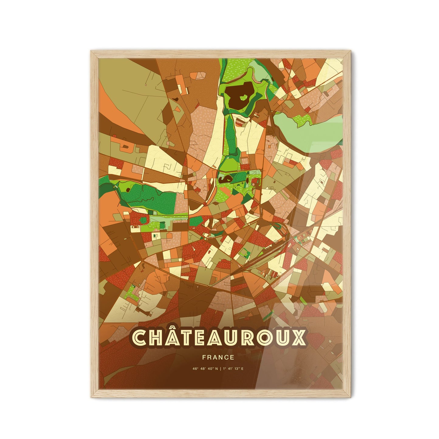 Colorful CHÂTEAUROUX FRANCE Fine Art Map Farmhouse