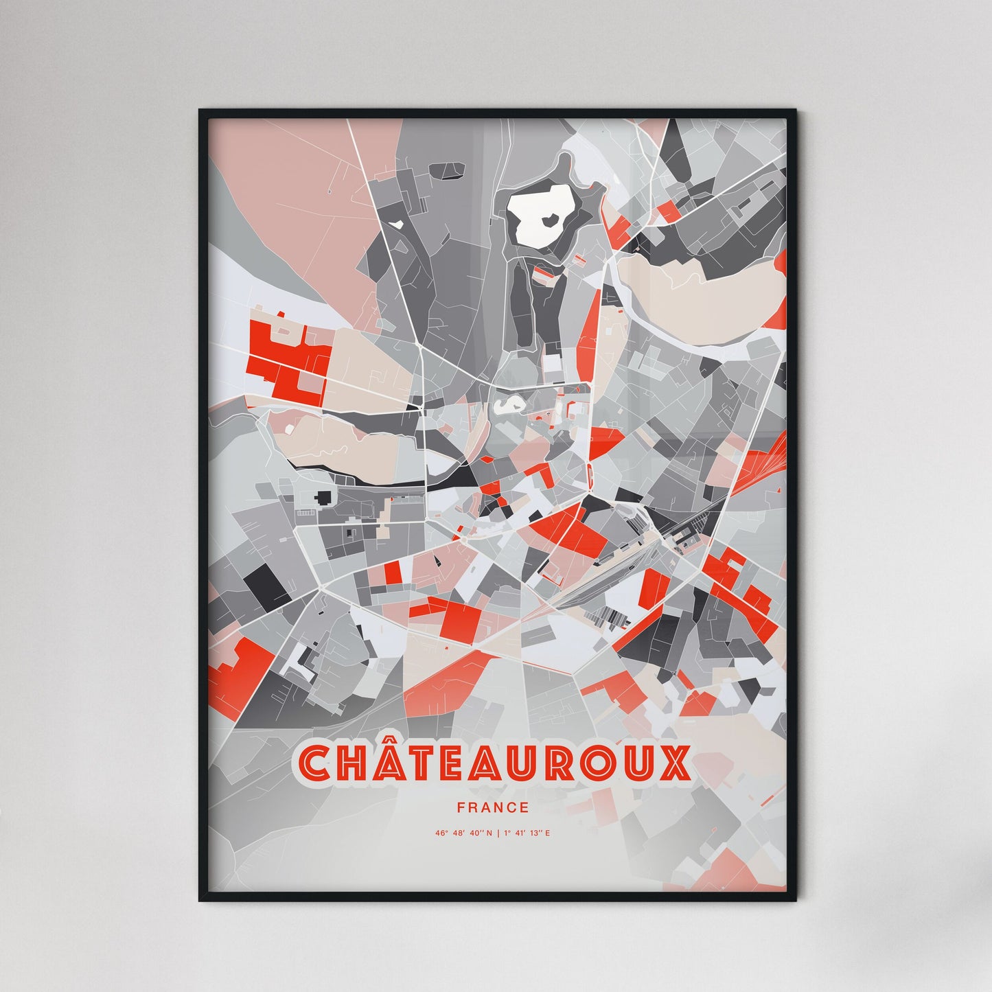 Colorful CHÂTEAUROUX FRANCE Fine Art Map Modern