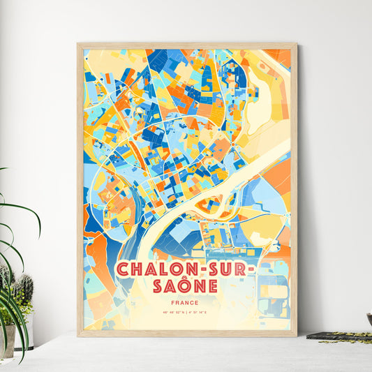 Colorful CHALON-SUR-SAÔNE FRANCE Fine Art Map Blue Orange