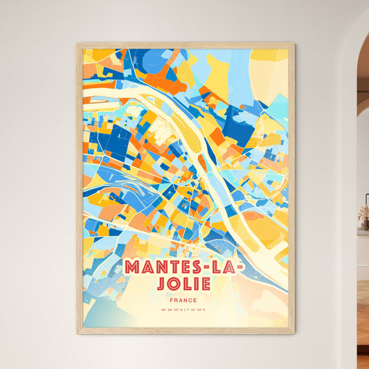 Colorful MANTES-LA-JOLIE FRANCE Fine Art Map Blue Orange