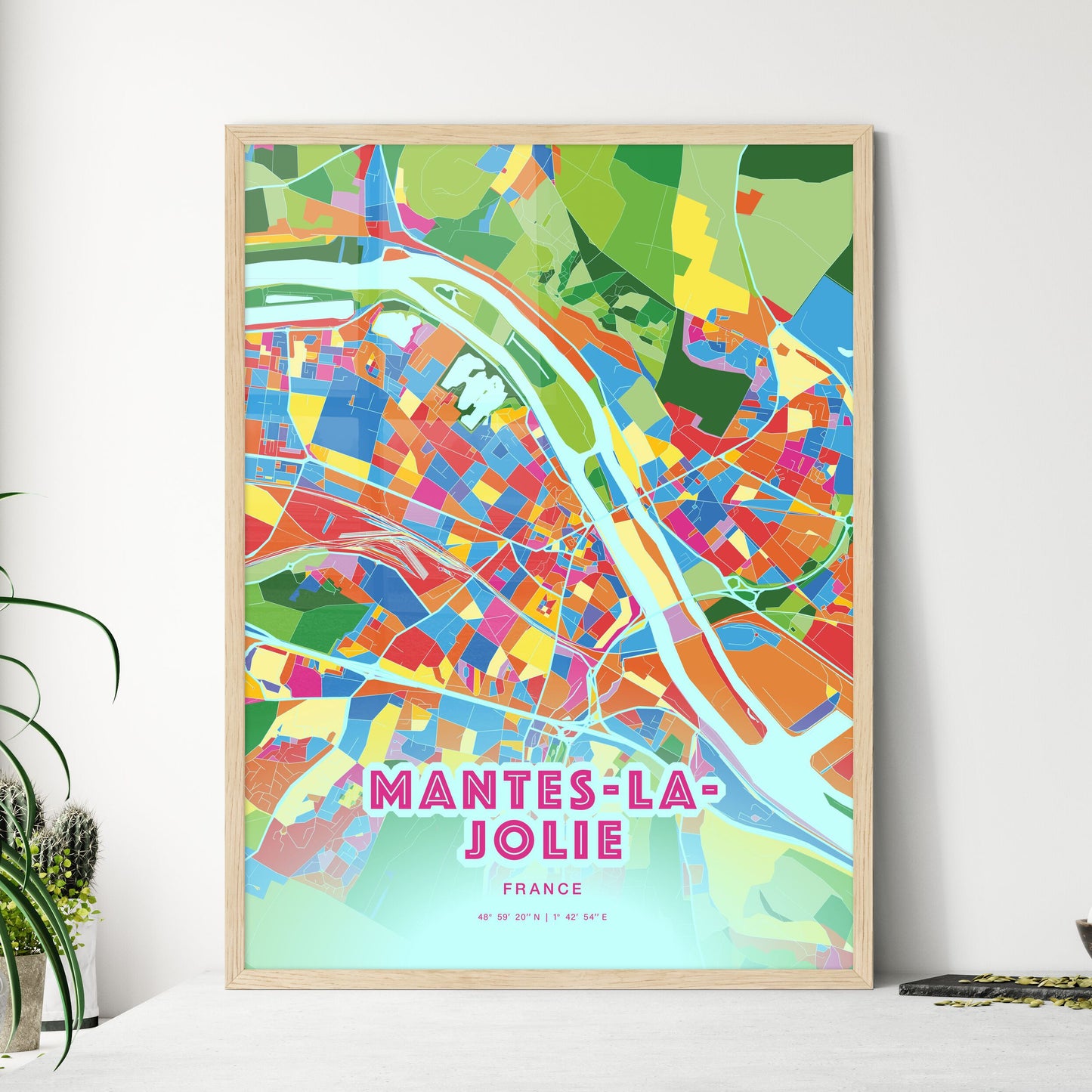 Colorful MANTES-LA-JOLIE FRANCE Fine Art Map Crazy Colors