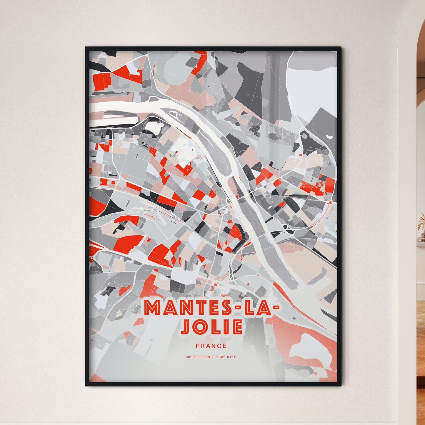 Colorful MANTES-LA-JOLIE FRANCE Fine Art Map Modern