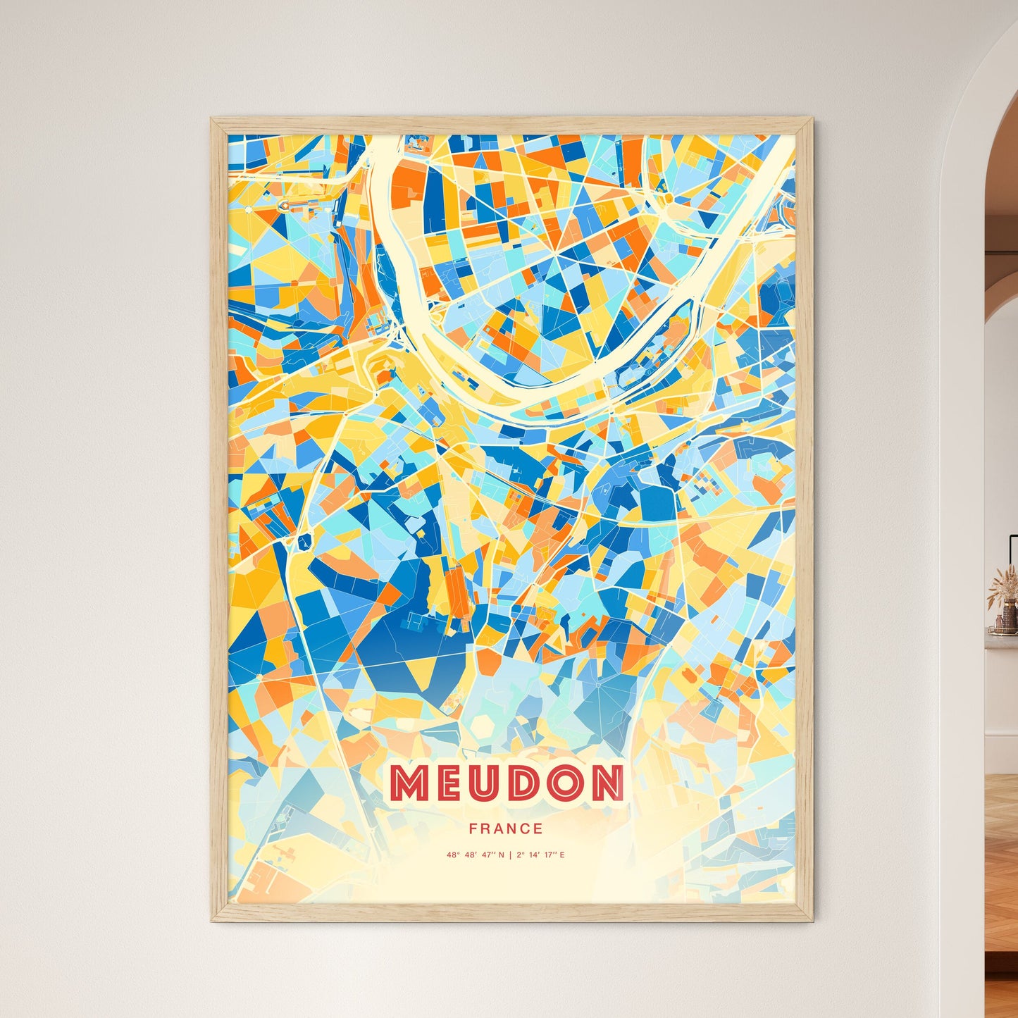 Colorful MEUDON FRANCE Fine Art Map Blue Orange