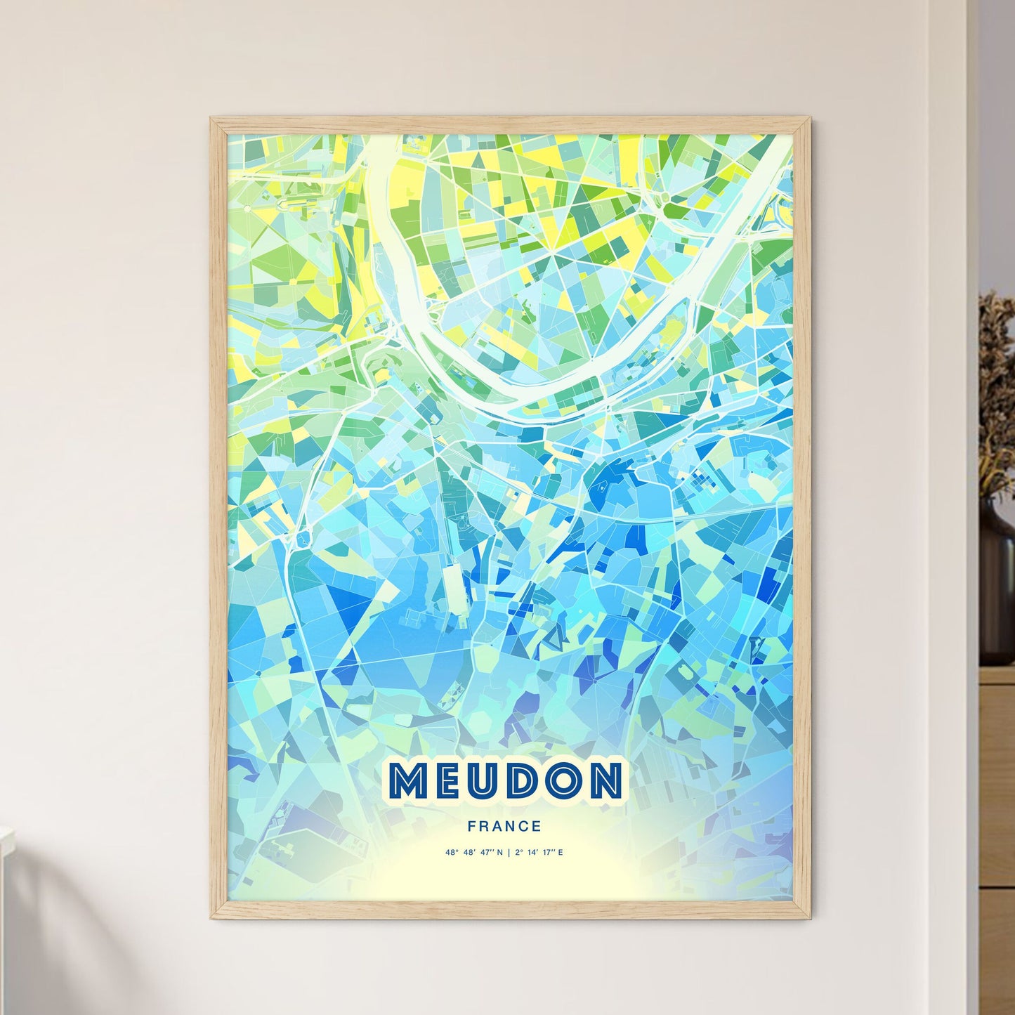 Colorful MEUDON FRANCE Fine Art Map Cool Blue