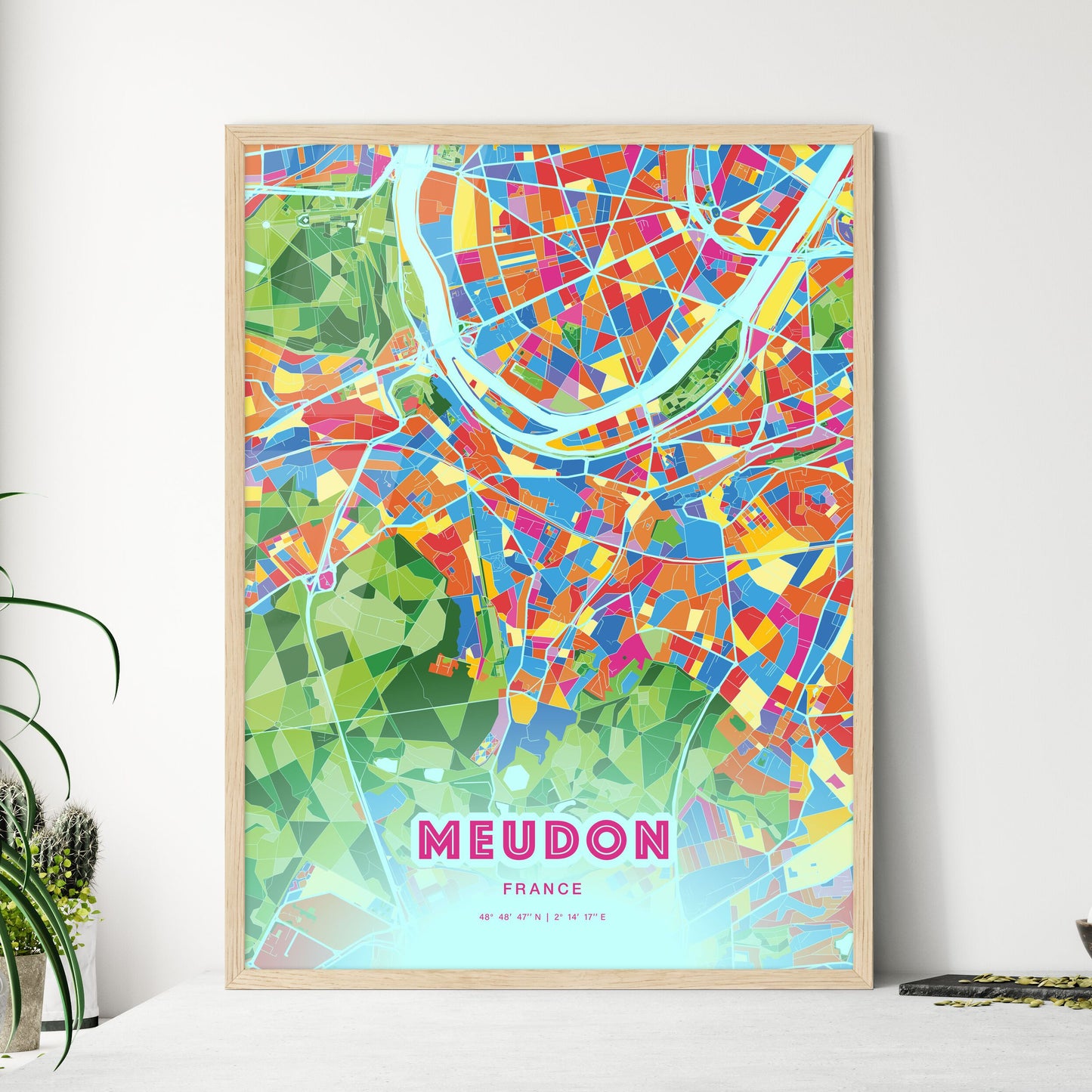Colorful MEUDON FRANCE Fine Art Map Crazy Colors