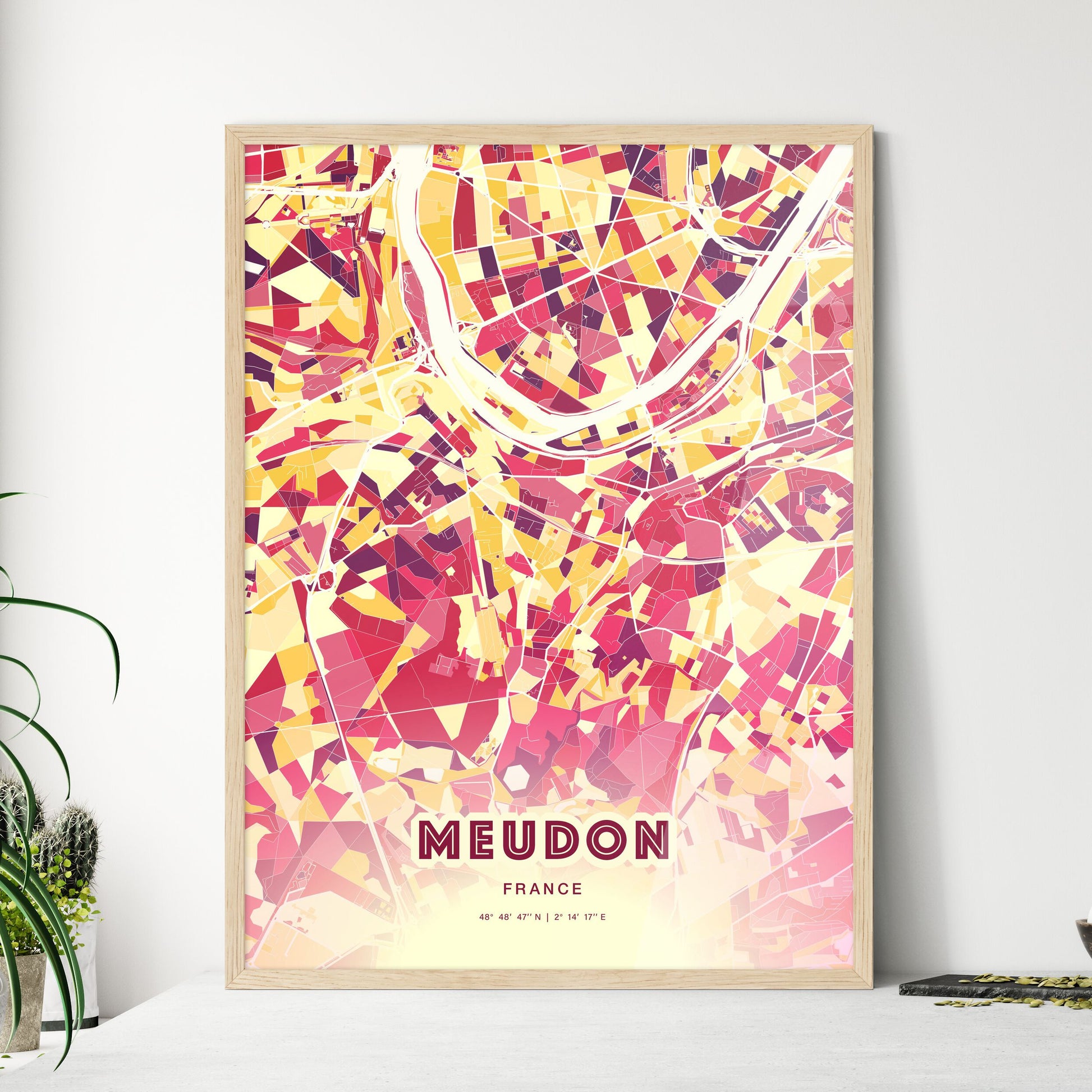 Colorful MEUDON FRANCE Fine Art Map Hot Red