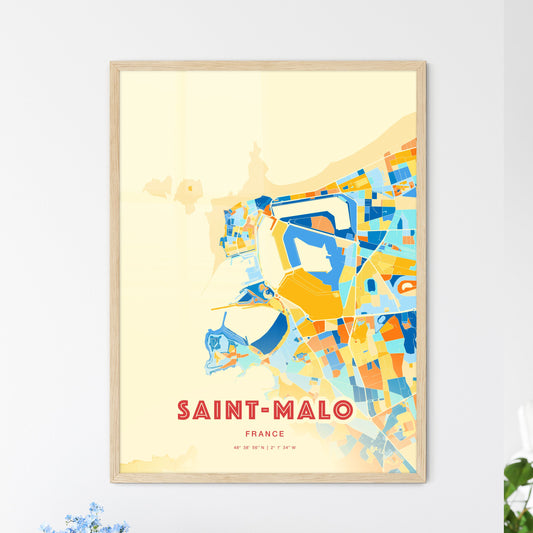 Colorful SAINT-MALO FRANCE Fine Art Map Blue Orange